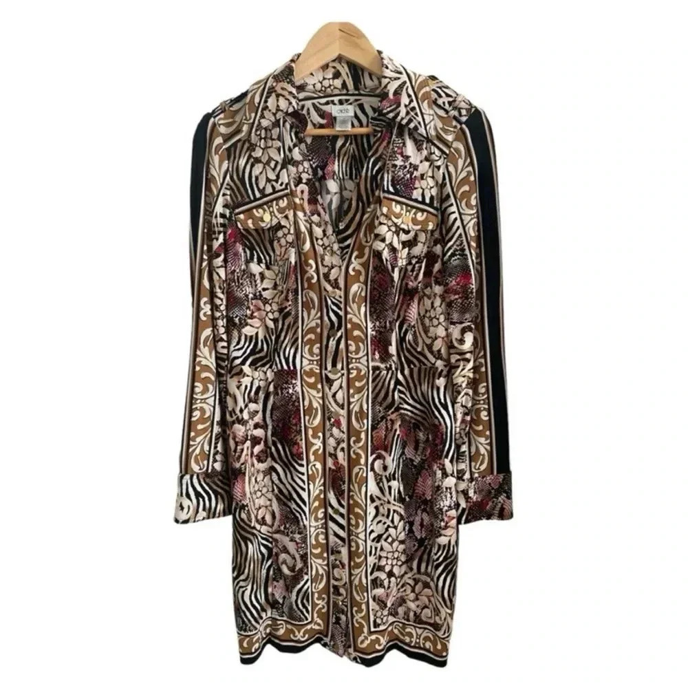 Cache Womens Button Down long Sleeve Dress